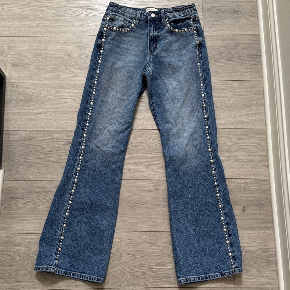 KanCan Blue Flare Jeans with Silver Grommets